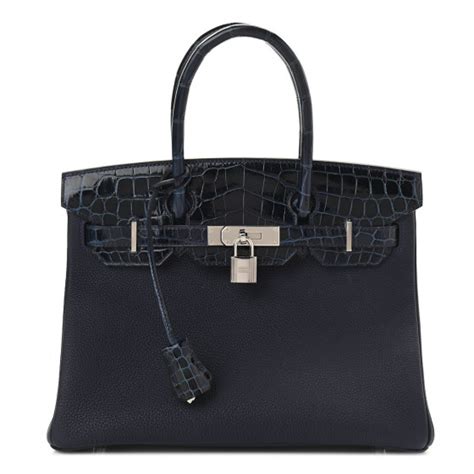 HERMES Togo Shiny Niloticus Crocodile Birkin Touch 30 Bleu 